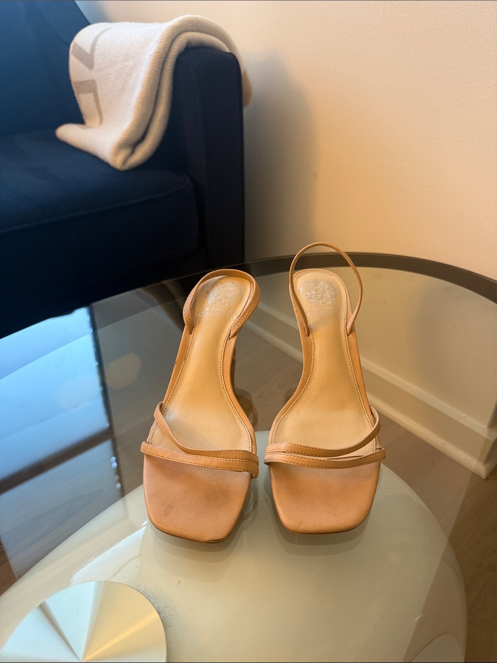 Vince Camuto Nude Tan Slingback Square-Toe Heels